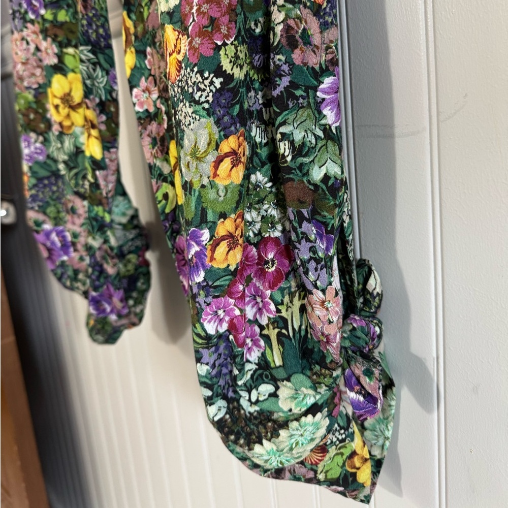MNG Mango Tropical Floral Pants Emerald Green Birds of Paradise Size Small - Picture 8 of 12